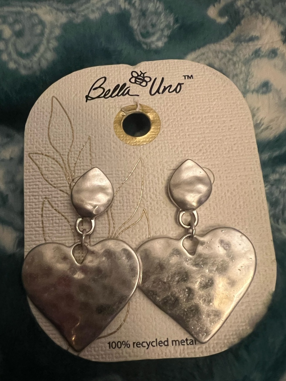 Bella Uno 100% Recycled Metal, Sterling Silver Ear wires, Earrings, new on card
